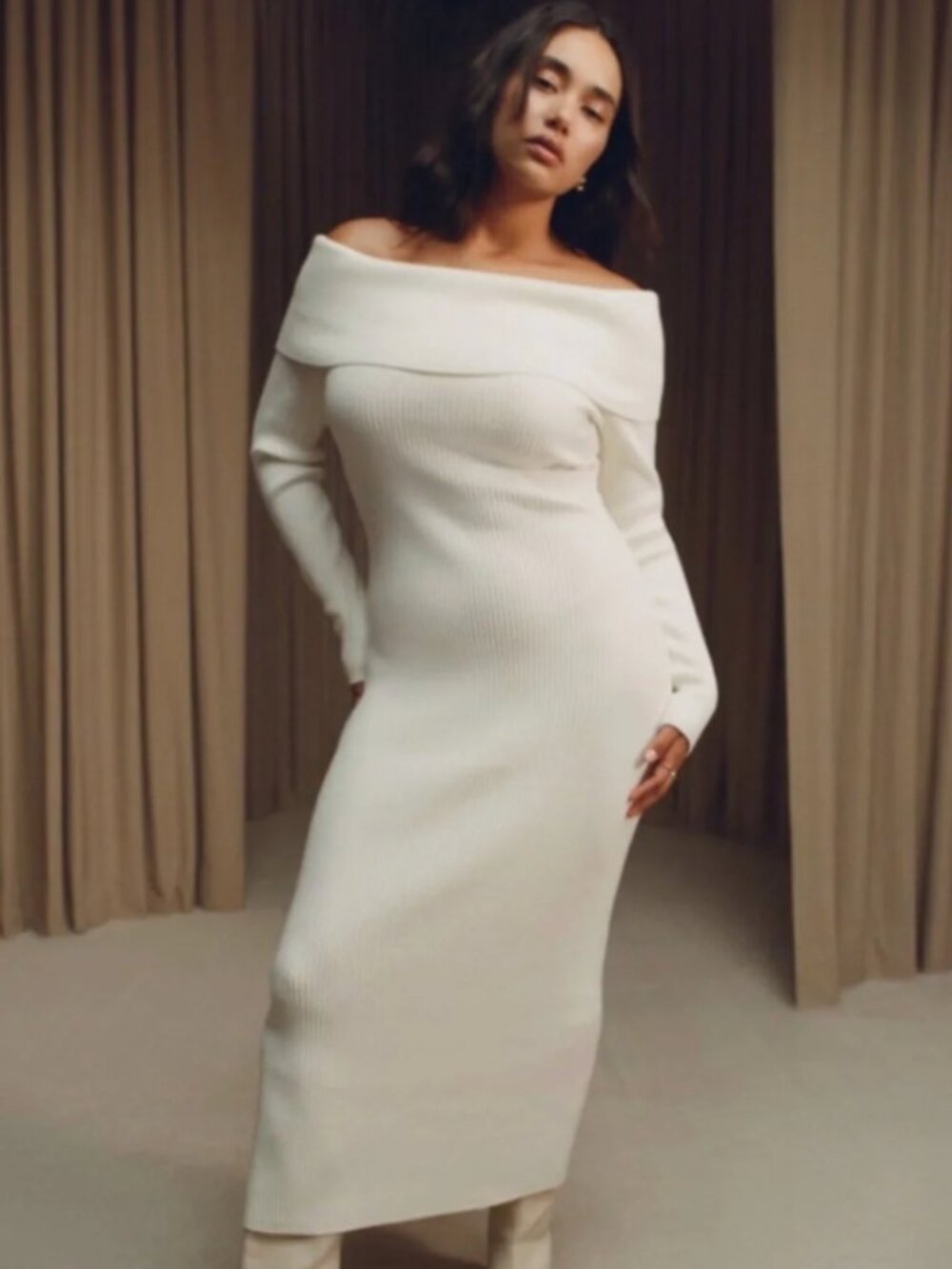 Abercrombie & Fitch Off-Shoulder Cream Dress | Size: XXSP